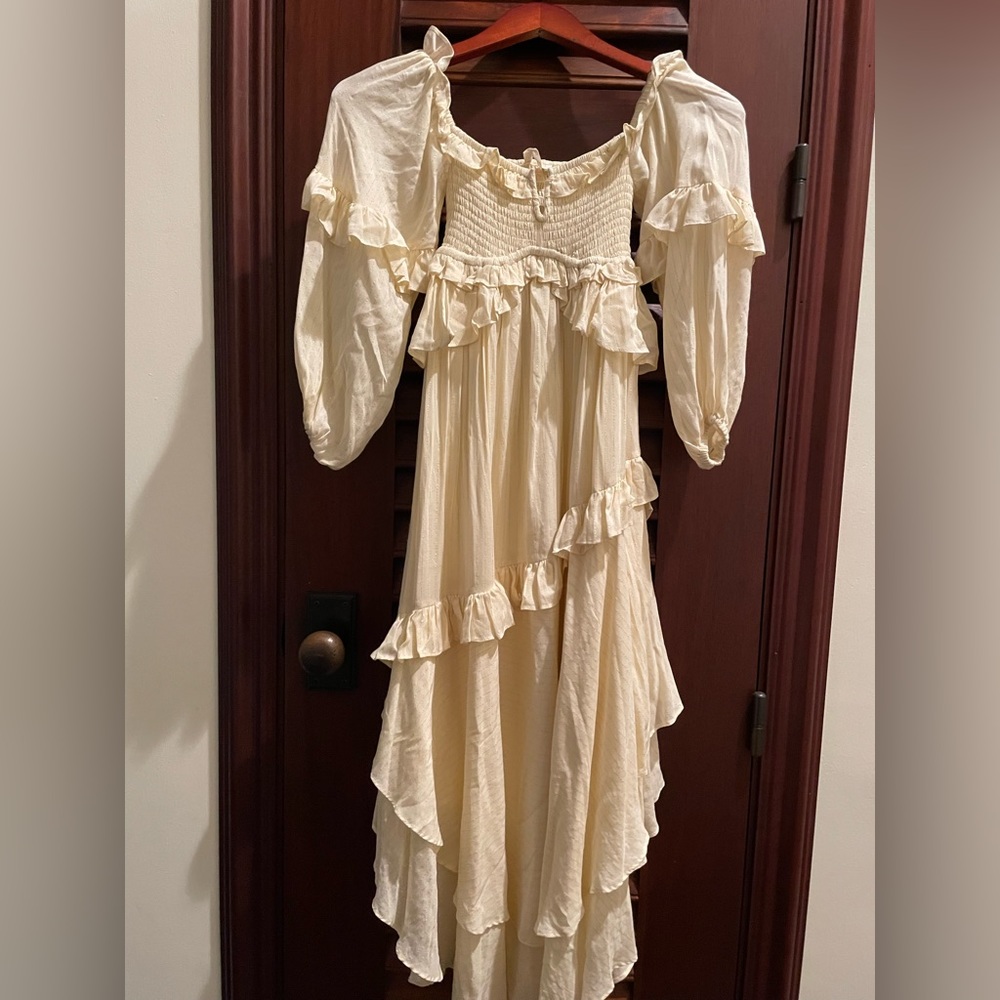 Spell Cream Ruffled Off-Shoulder Maxi Dress